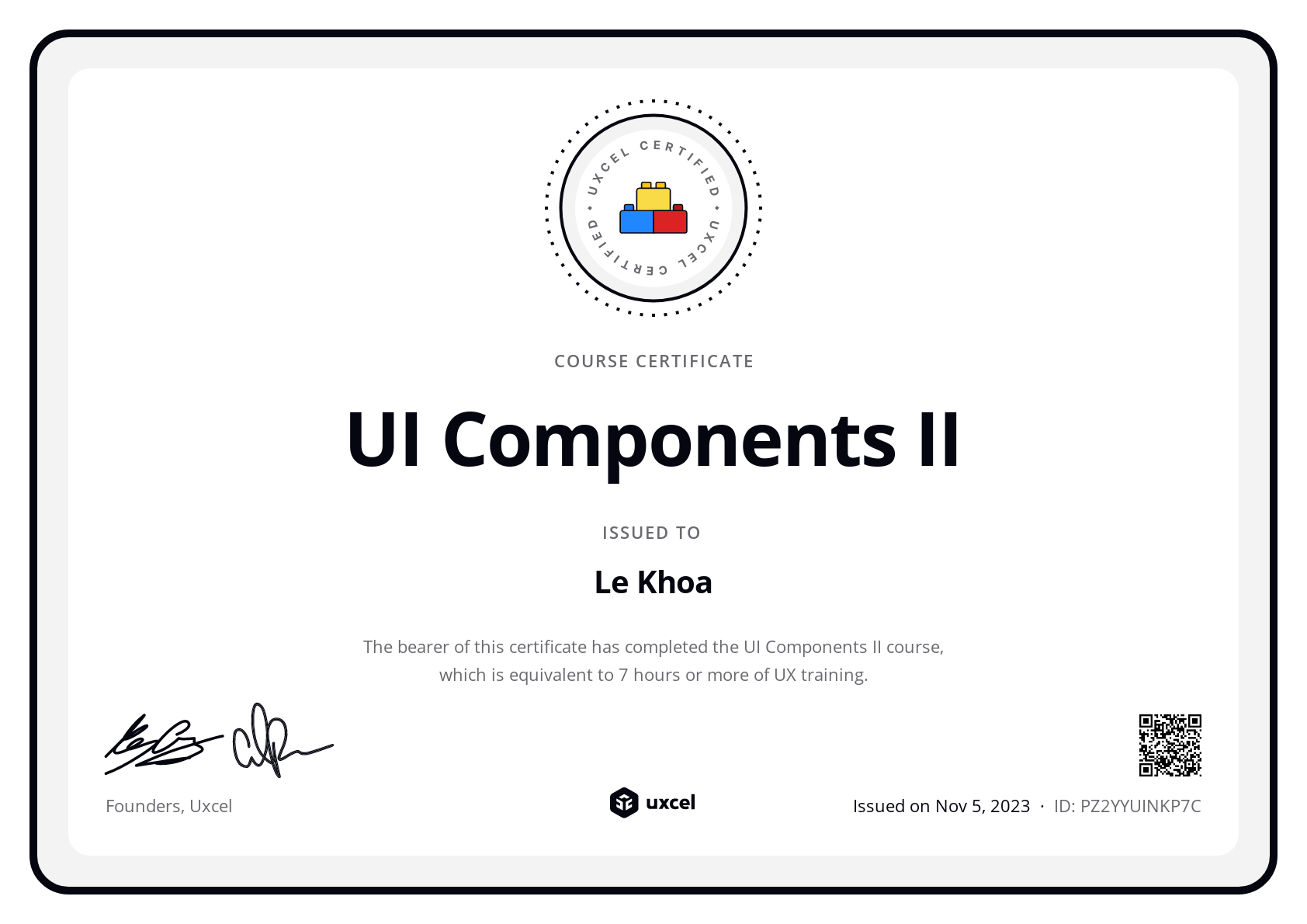 Le Khoa's certificate